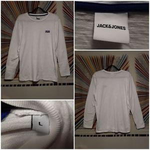Jack & Jones Mens/Unisex Large White and Blue Longsleeve Teeshirt